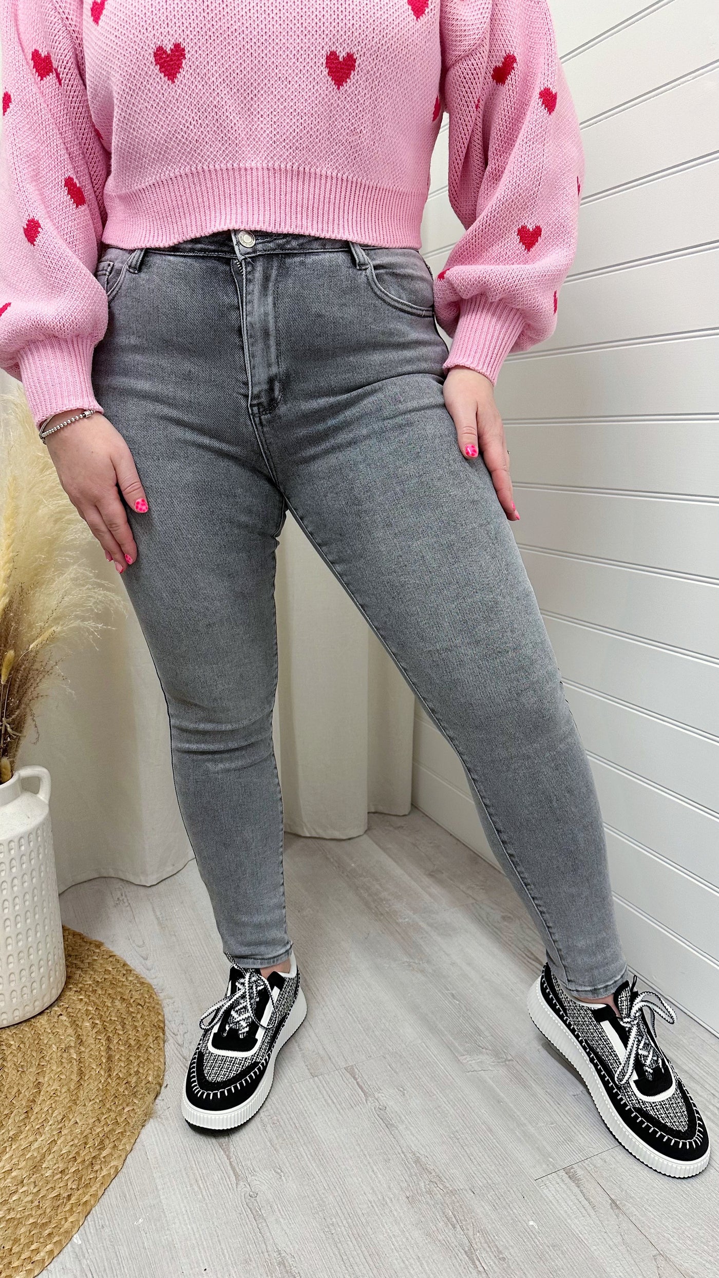 PLUS High Waisted Stretchy Skinny Jeans - GREY