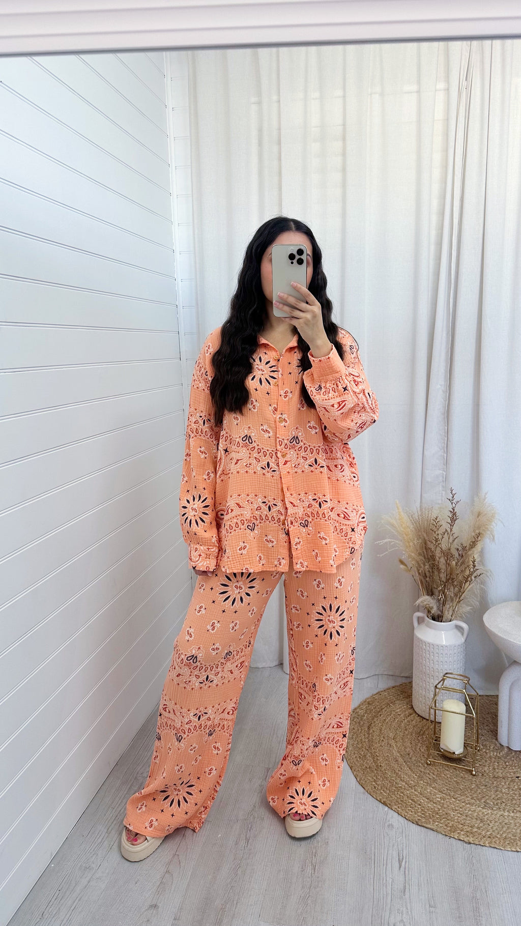 Paisley Cheesecloth Shirt and Trousers Co-Ord - ORANGE
