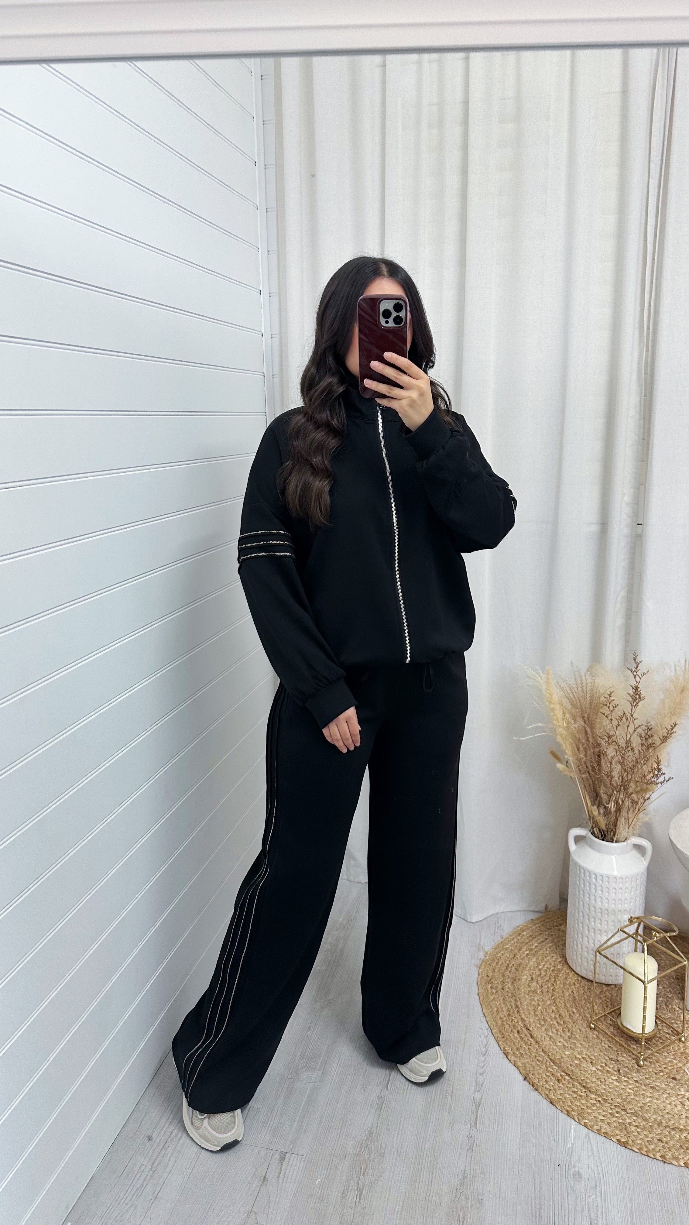 Gold Embroidered Bomber Jacket and Joggers Tracksuit - BLACK