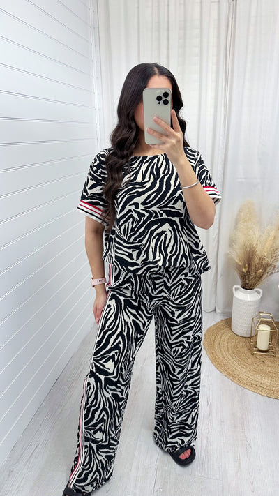 Side Stripe Zebra Print Top and Trouser Co-Ord