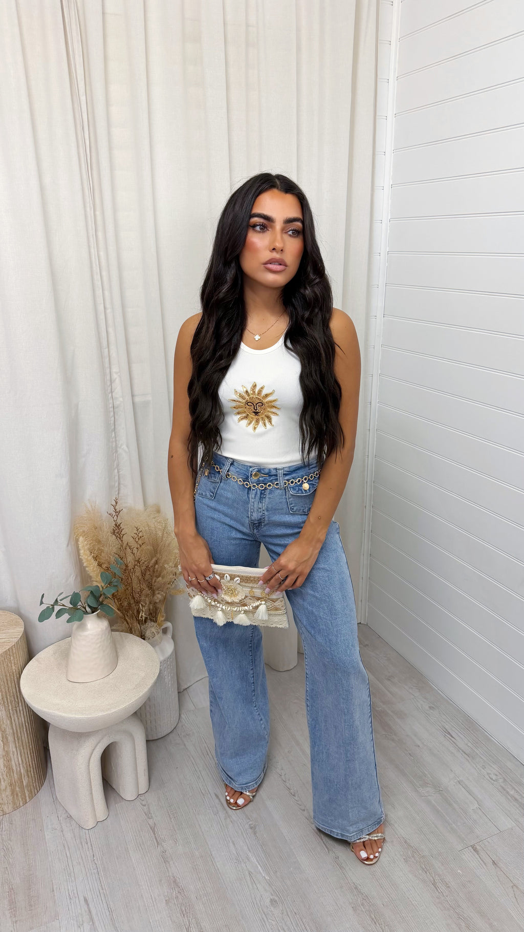 Gold Chain Front Pocket Straight Leg Jeans