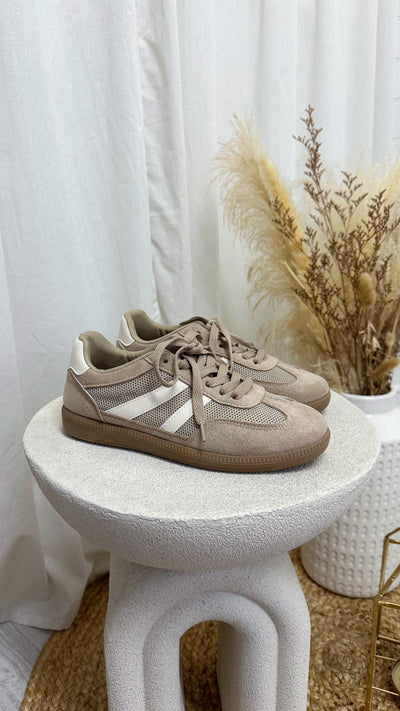 Classic Suede Stripe Court Trainers - BEIGE