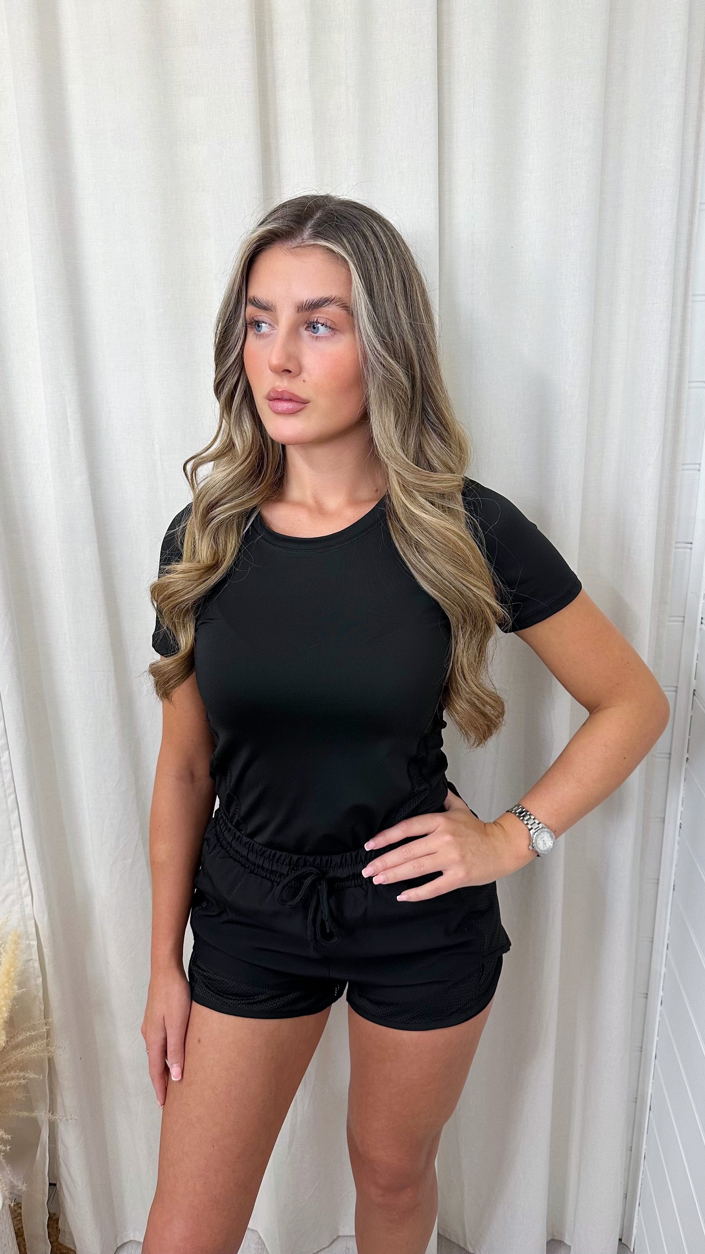 T-Shirt and Runner Shorts Active Co-Ord - BLACK