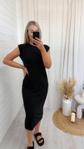Soft Ribbed Sleeveless Midi Dress - BLACK