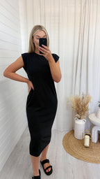 Soft Ribbed Sleeveless Midi Dress - BLACK