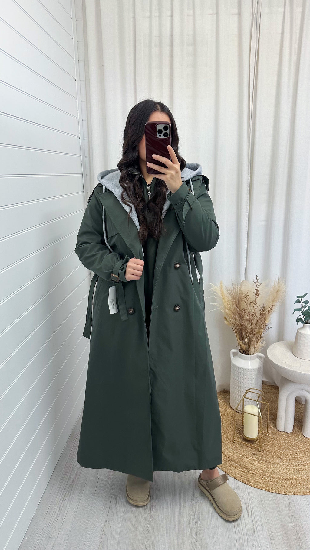 Long Length Insert Hooded Rain Mac - KHAKI