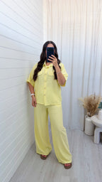 White Piped Shirt and Trousers Co-Ord - LEMON