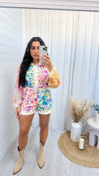 Vintage Pastel Floral Shirt and Shorts Co-Ord - CREAM