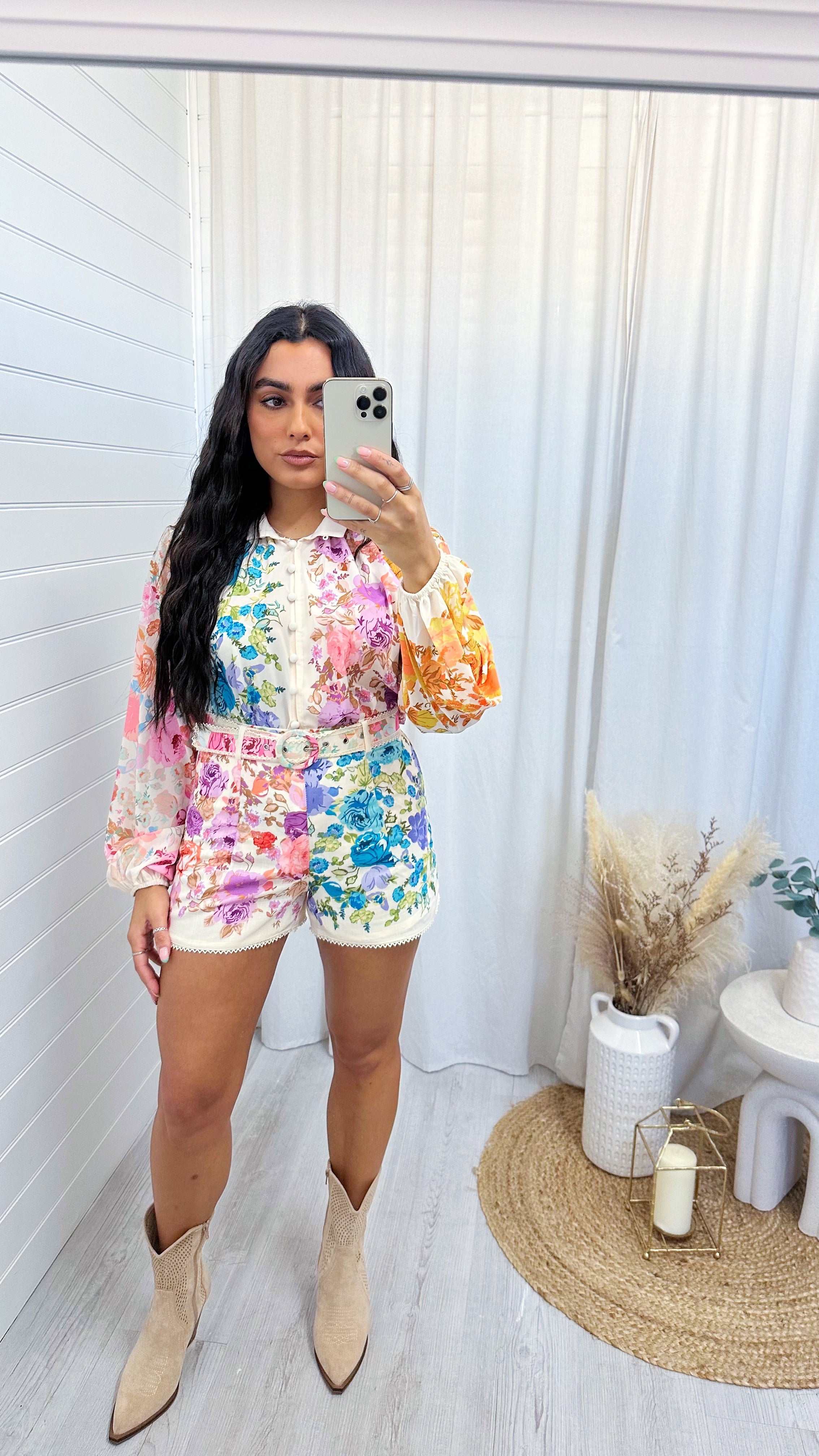 Vintage Pastel Floral Shirt and Shorts Co-Ord - CREAM