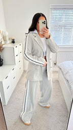 Side Stripe Tailored Tweed Blazer and Trousers Co-Ord - GREY