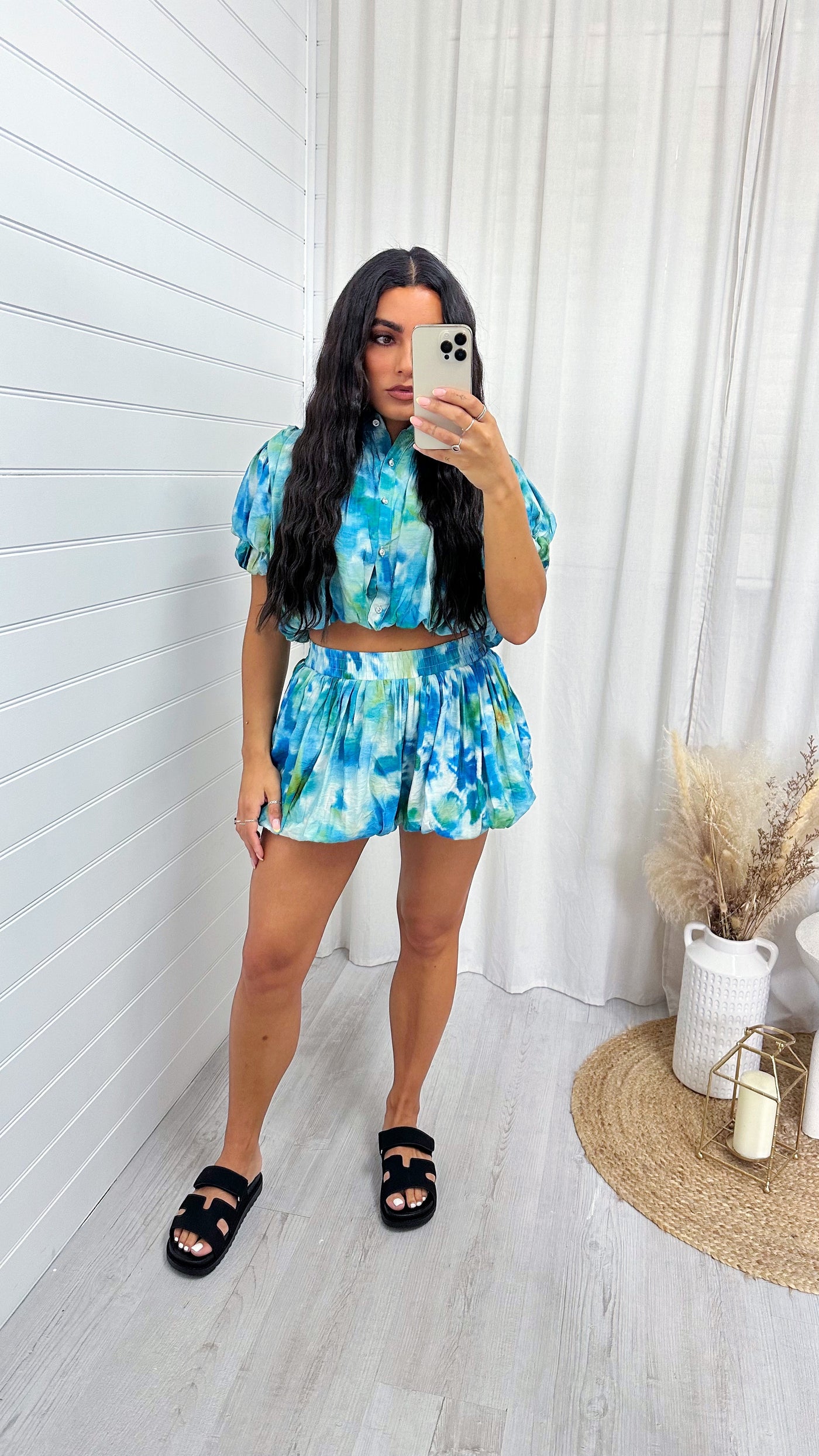 Tie Dye Puff Ball Top and Skort Co-Ord - TEAL