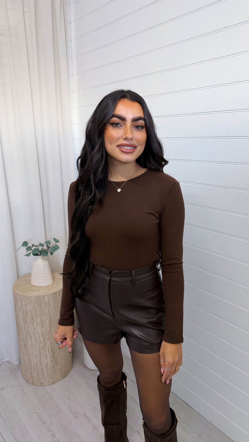 Thermal Long Sleeve Basic Top - BROWN