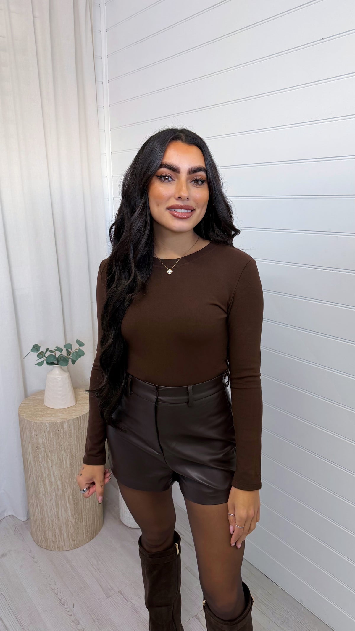 Thermal Long Sleeve Basic Top - BROWN