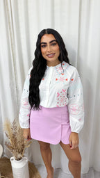 Embroidered Scallop Collar Shirt - WHITE