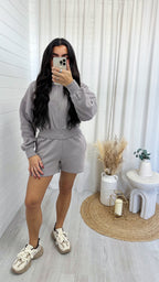 Cropped Jacket and Shorts Co-Ord - DOVE GREY
