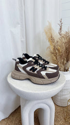 Chunky Sole Mesh Trainers - BROWN/TAUPE