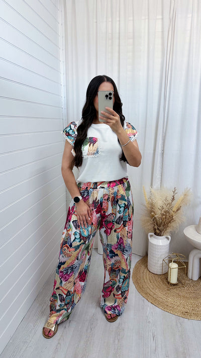 Bird Print Frill T-Shirt and Trousers Co-Ord