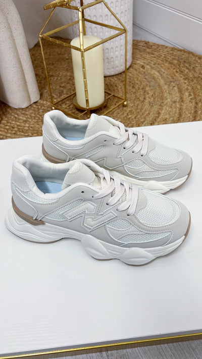Bubble Sole Two Tone Trainers - BEIGE
