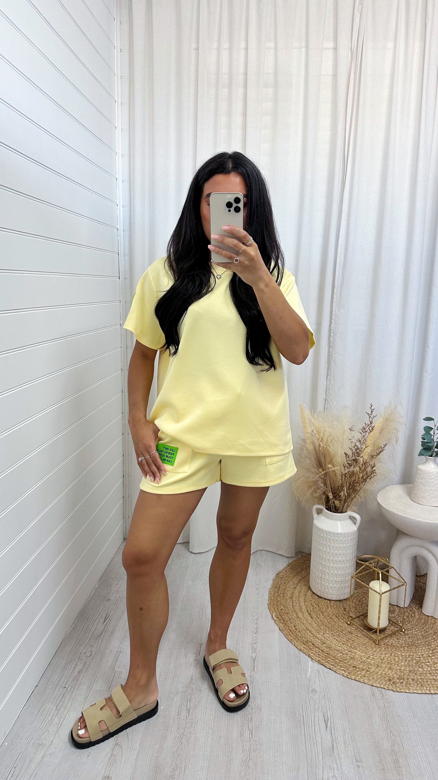 Graphic Badge Baggy T-Shirt and Shorts Co-Ord - YELLOW