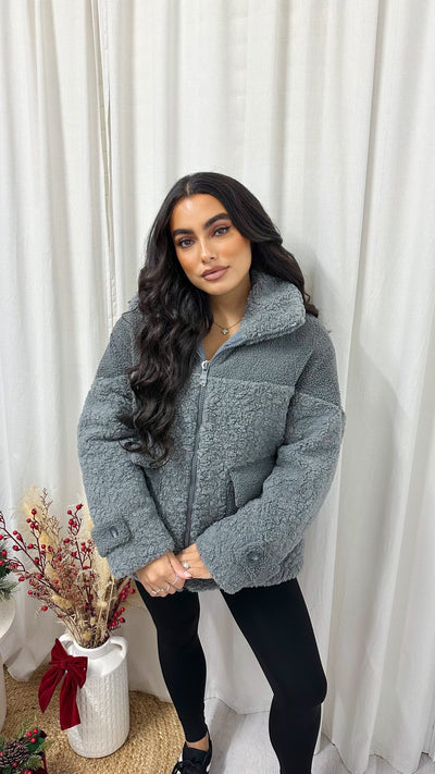 Quilted Borg Jacket - GREY