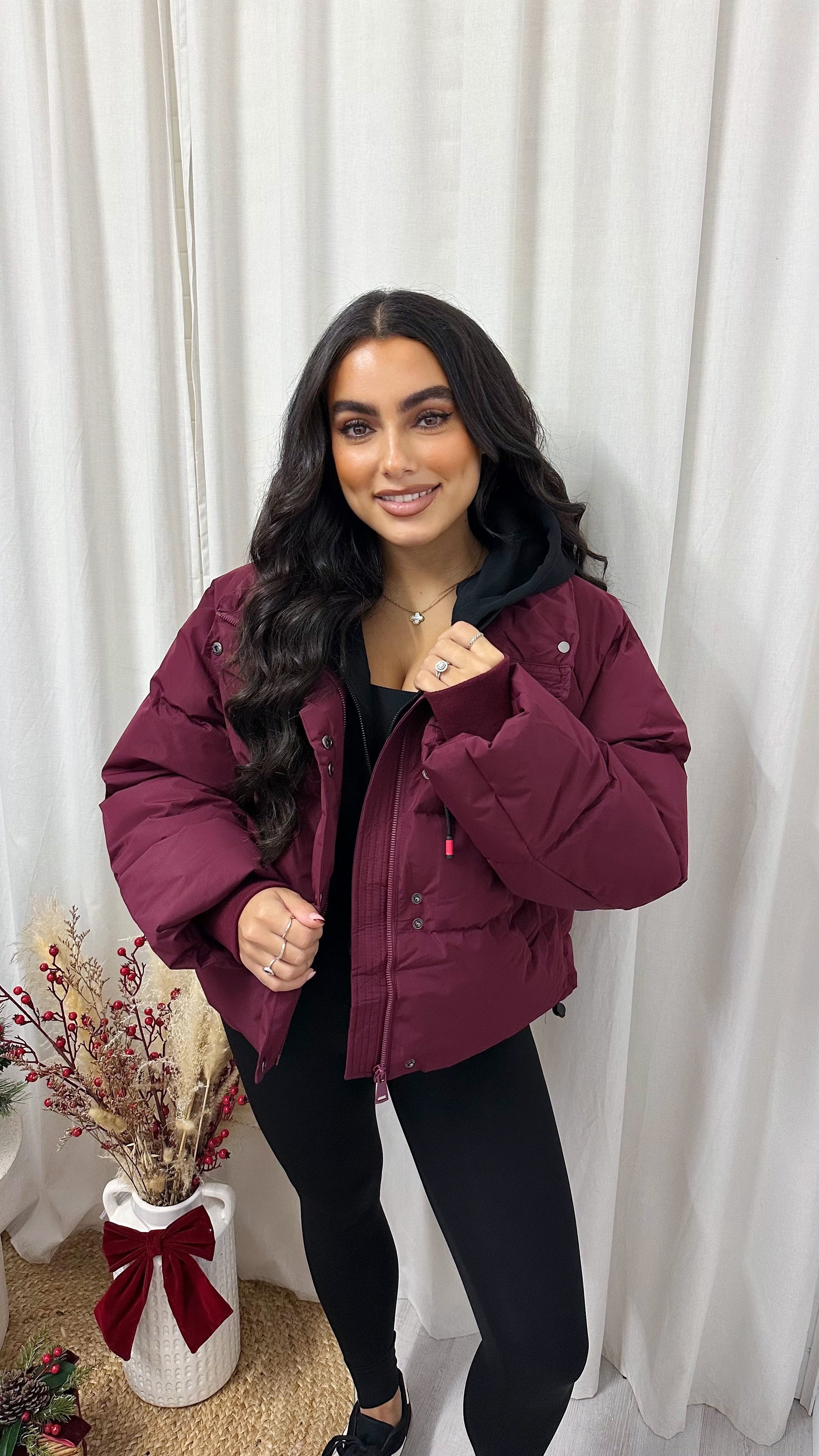 Insert Hood Puffer Jacket - BURGUNDY