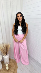Wide Leg Pleat Detail Trousers - PINK