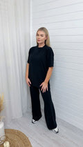 PLUS Soft Premium Ribbed T-Shirt and Straight Leg Trousers Co-Ord - BLACK