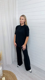 PLUS Soft Premium Ribbed T-Shirt and Straight Leg Trousers Co-Ord - BLACK