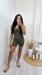 Bralette and Cycling Shorts Active Co-Ord - KHAKI