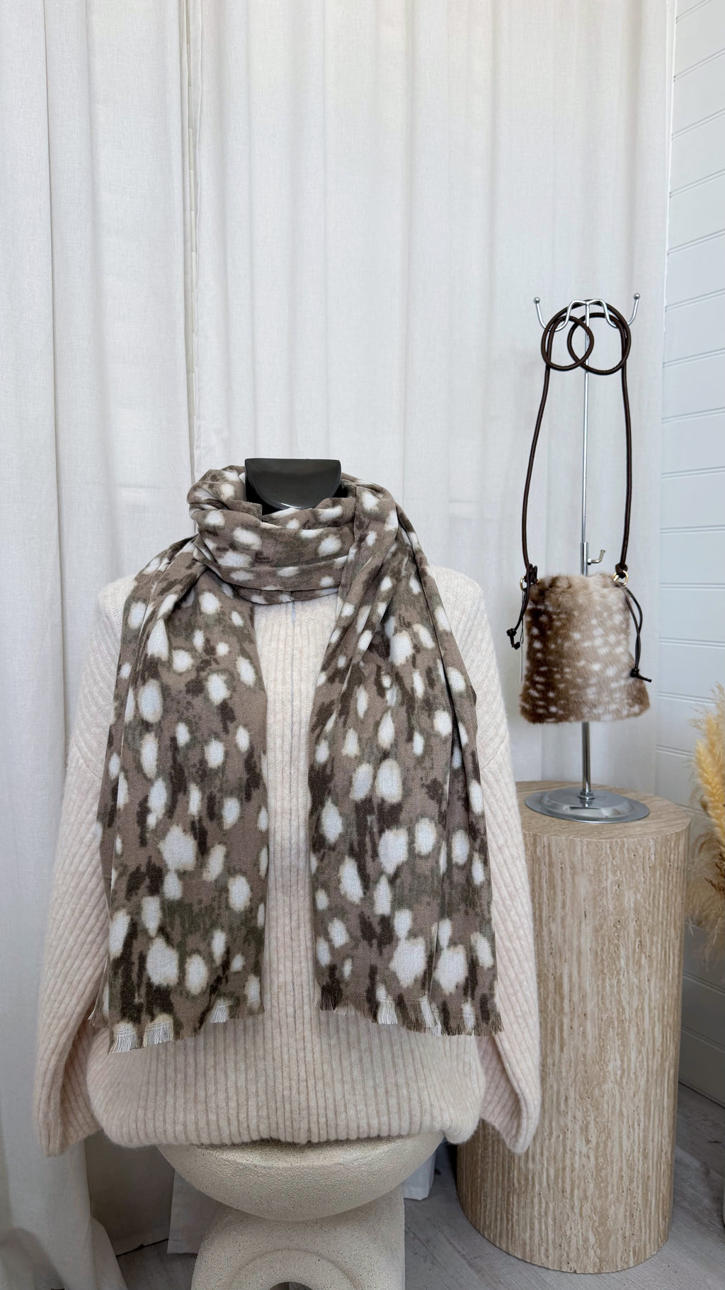 Deer Print Scarf - BEIGE