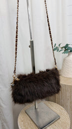 Fluffy Faux Fur Mini Cross Body Bag - BROWN