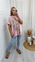 Tapestry Print Linen Shirt - PINK