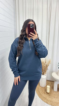 Plain Fleece Lined Half Zip Sweatshirt - SLATE