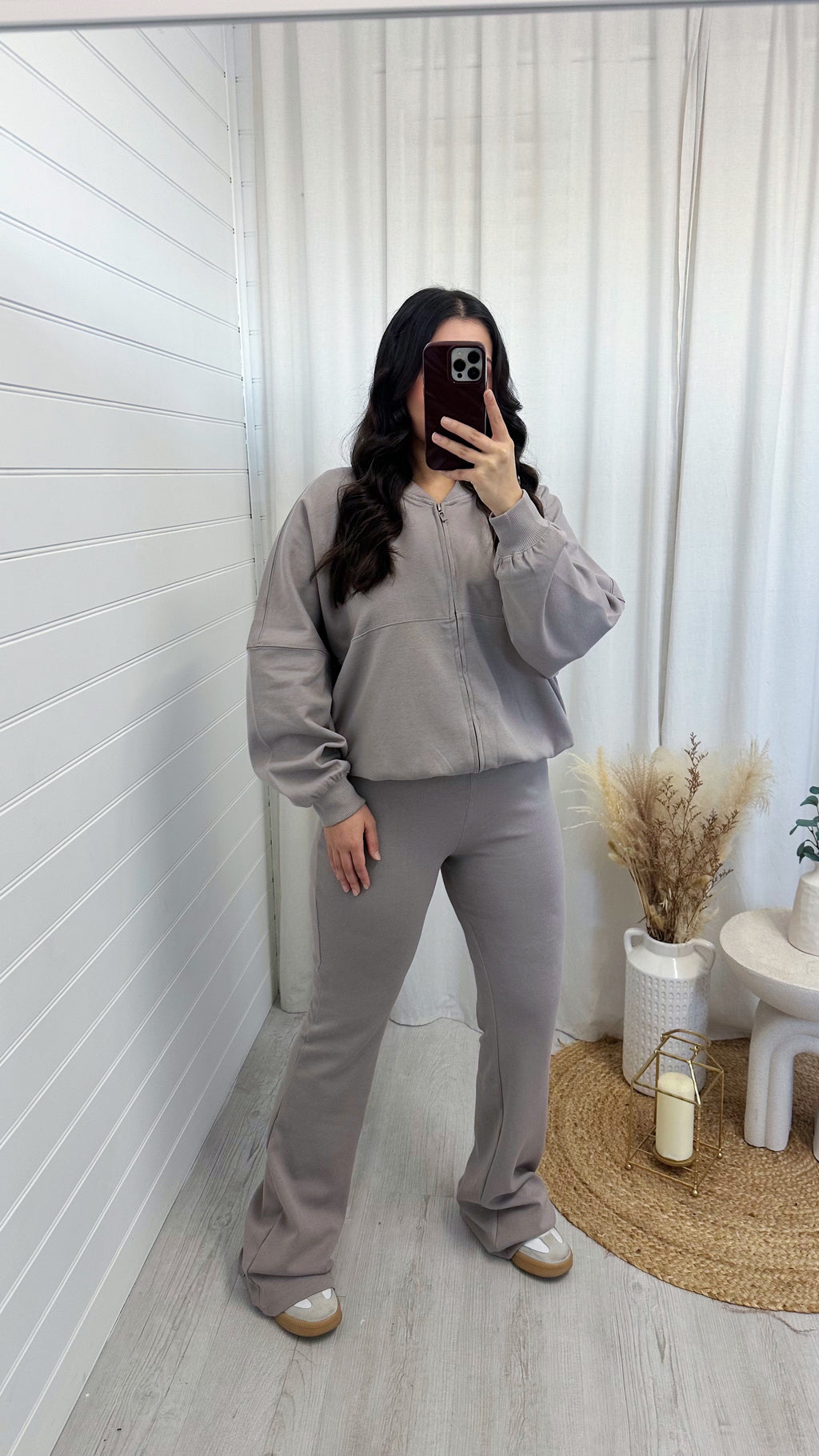 Bomber Jacket and Flare Joggers Co-Ord - DOVE GREY