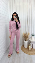 Textured Stripe Long Sleeve Top and Trousers Co-Ord - PINK