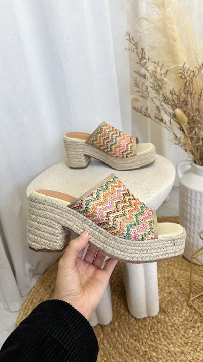 Chunky Woven Heeled Sandals - BEIGE