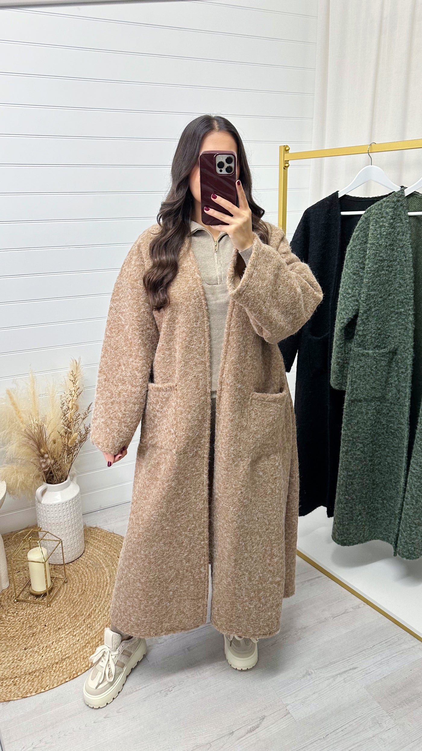 Oversized Long Line Wool Over Coat - TOFFEE