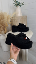 Chunky Platform Tassel Wedges - BLACK