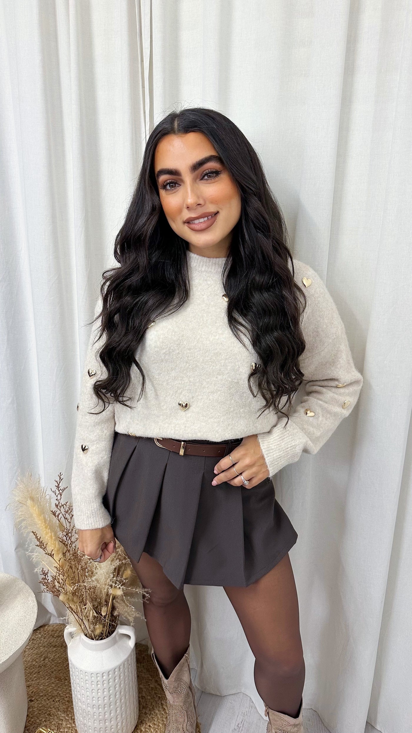 Pleated Tennis Skort with Belt - BROWN