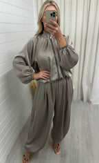 Satin Balloon Trouser Co-Ord - GREIGE