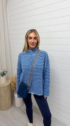 Stripe Zip Woollen Jacket  - BLUE