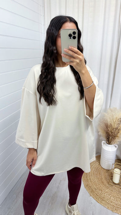 Drop Sleeve Oversized T-Shirt - BEIGE