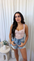 Floral Lace Padded Bodysuit - DUSTY PINK