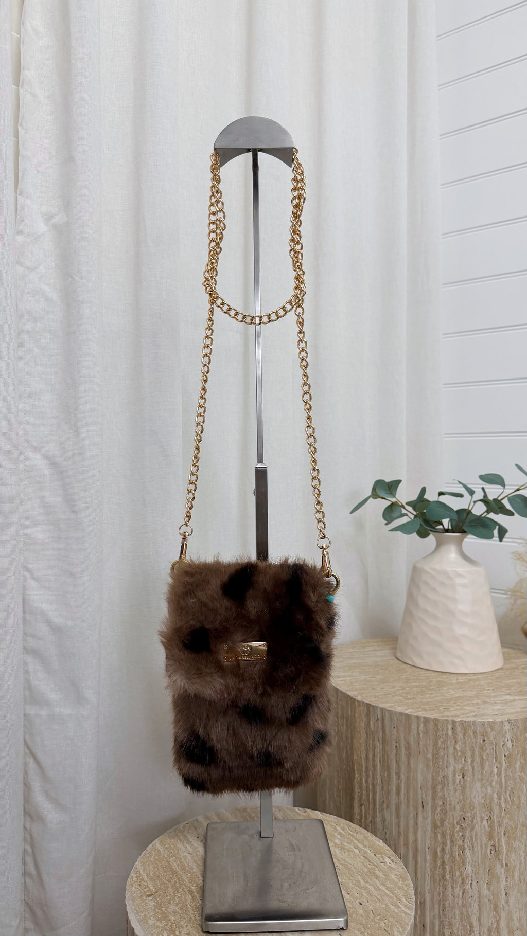 Speckled Faux Fur Mini Bag - TAUPE