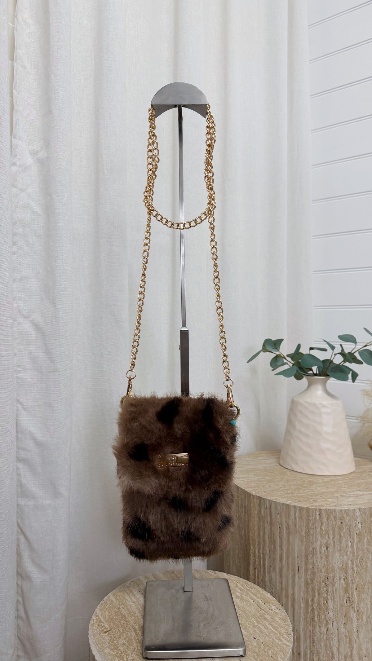 Speckled Faux Fur Mini Bag - TAUPE