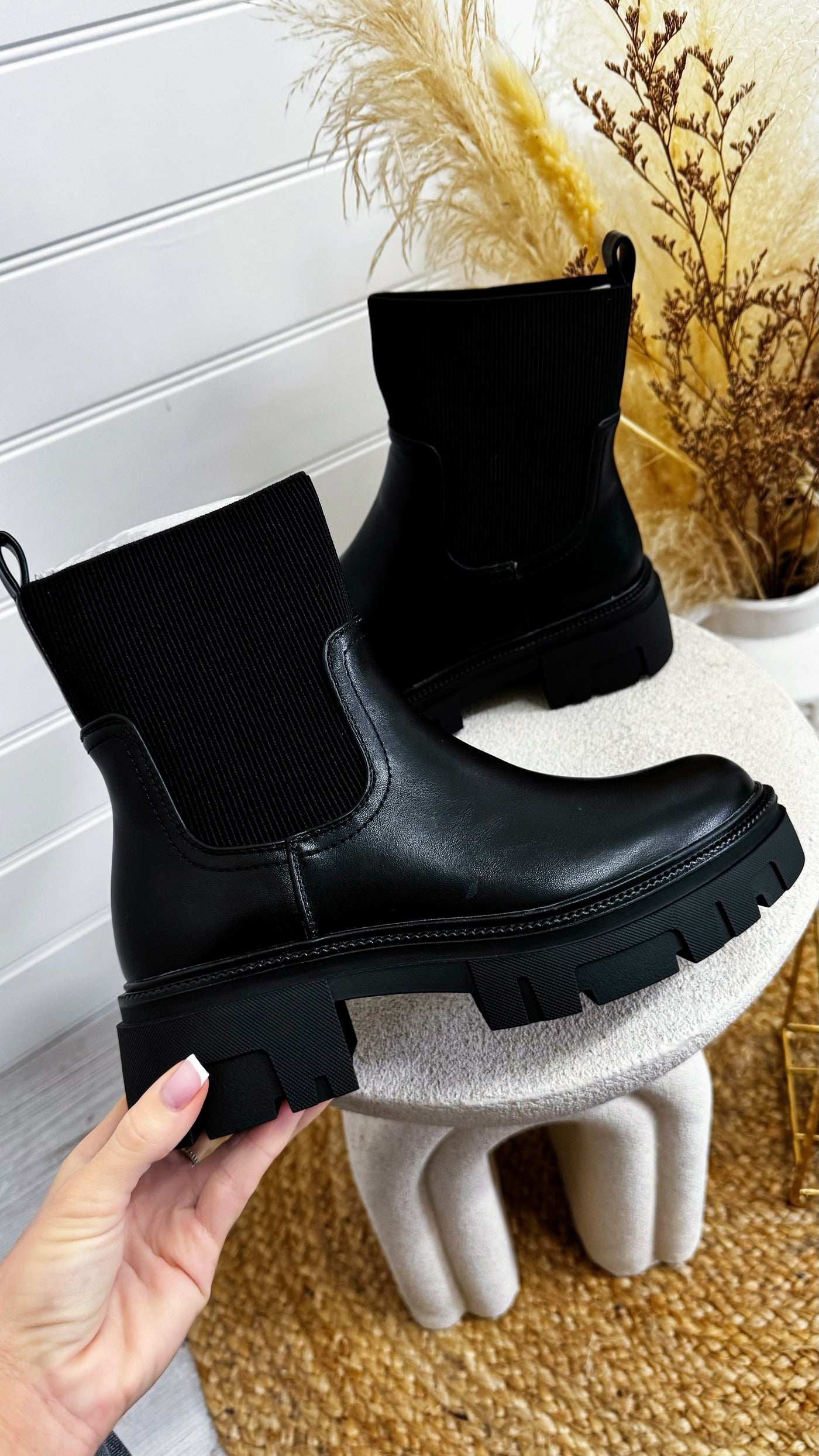 Chunky Sock Boots - BLACK