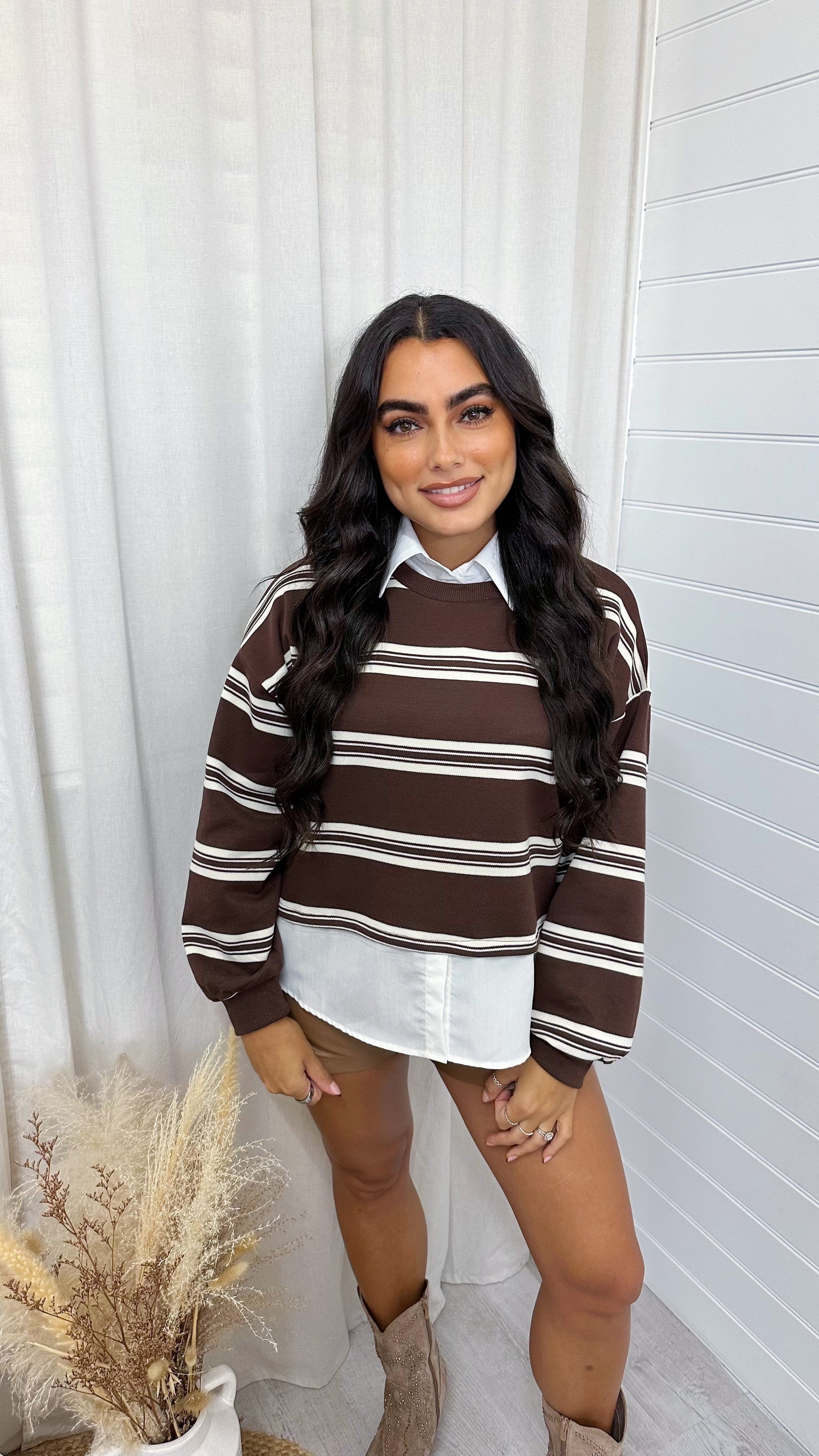 Stripey Insert Jumper - BROWN