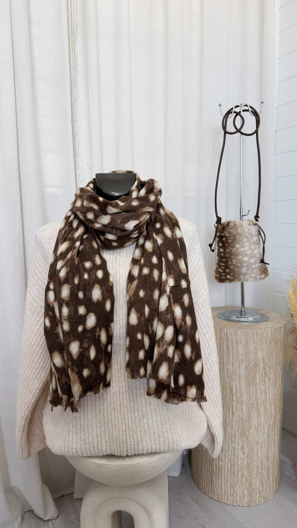 Deer Print Scarf - BROWN