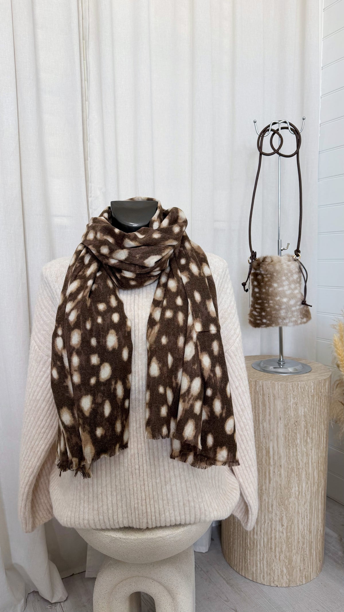 Deer Print Scarf - BROWN