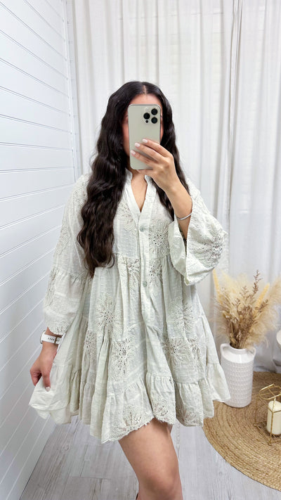 Textured Sequin Smock Dress - BEIGE